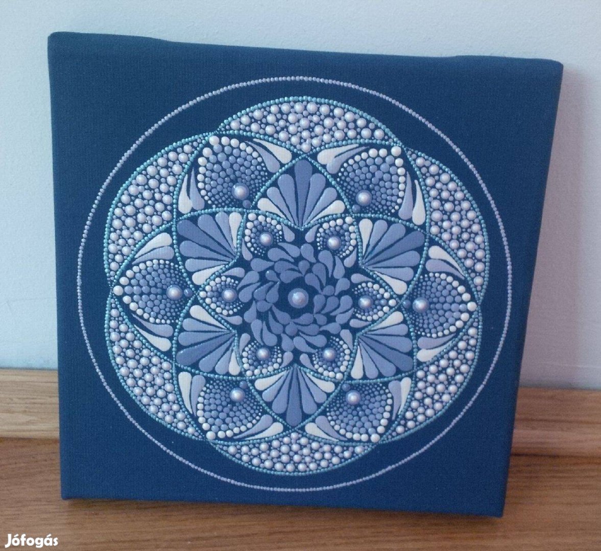 Új! Lila fehér mandala kép kézzel festett 20x20cm