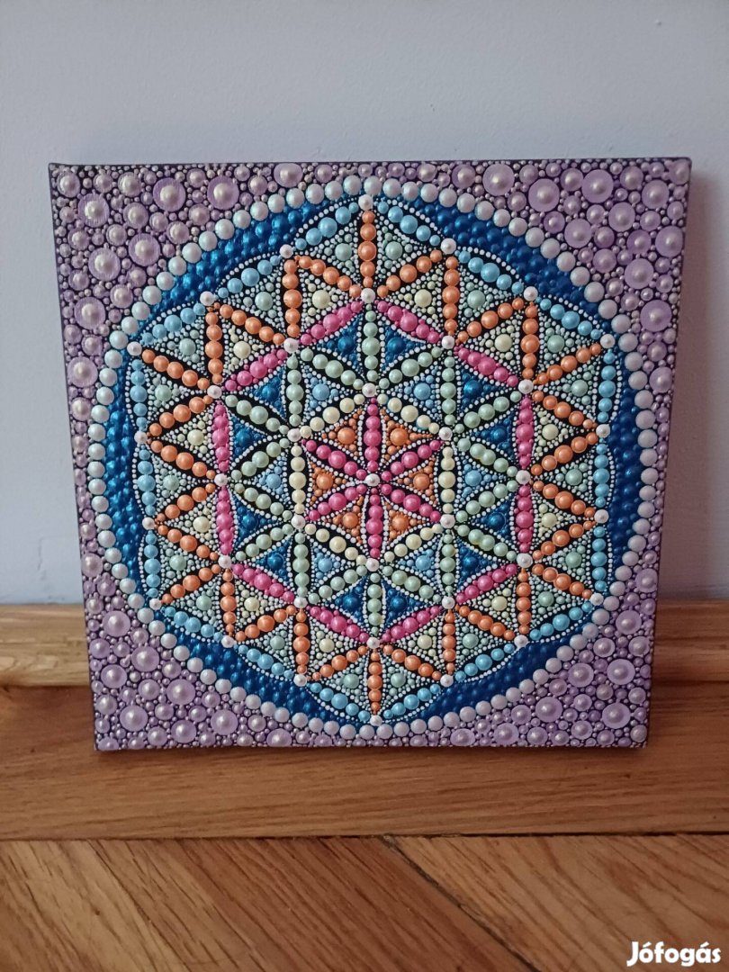 Új! Mandala kép, Élet virága, kézzel festett, 20x20cm