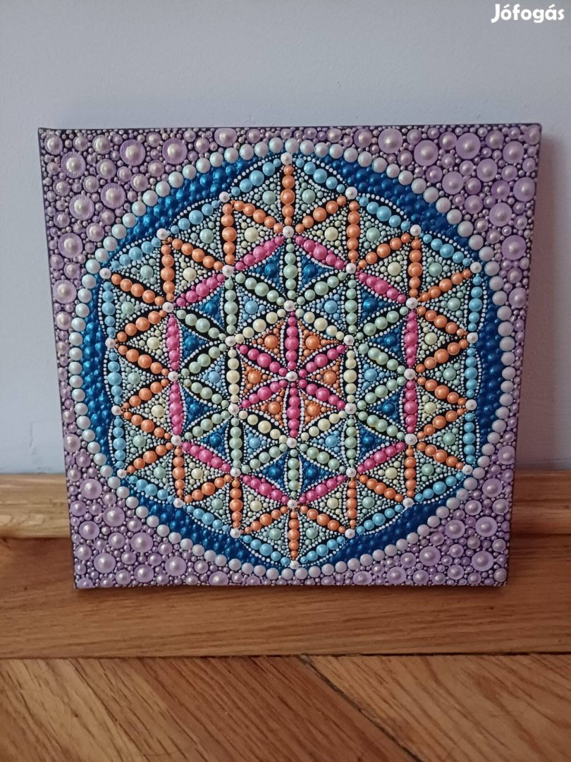 Új! Mandala kép, Élet virága, kézzel festett, 20x20cm