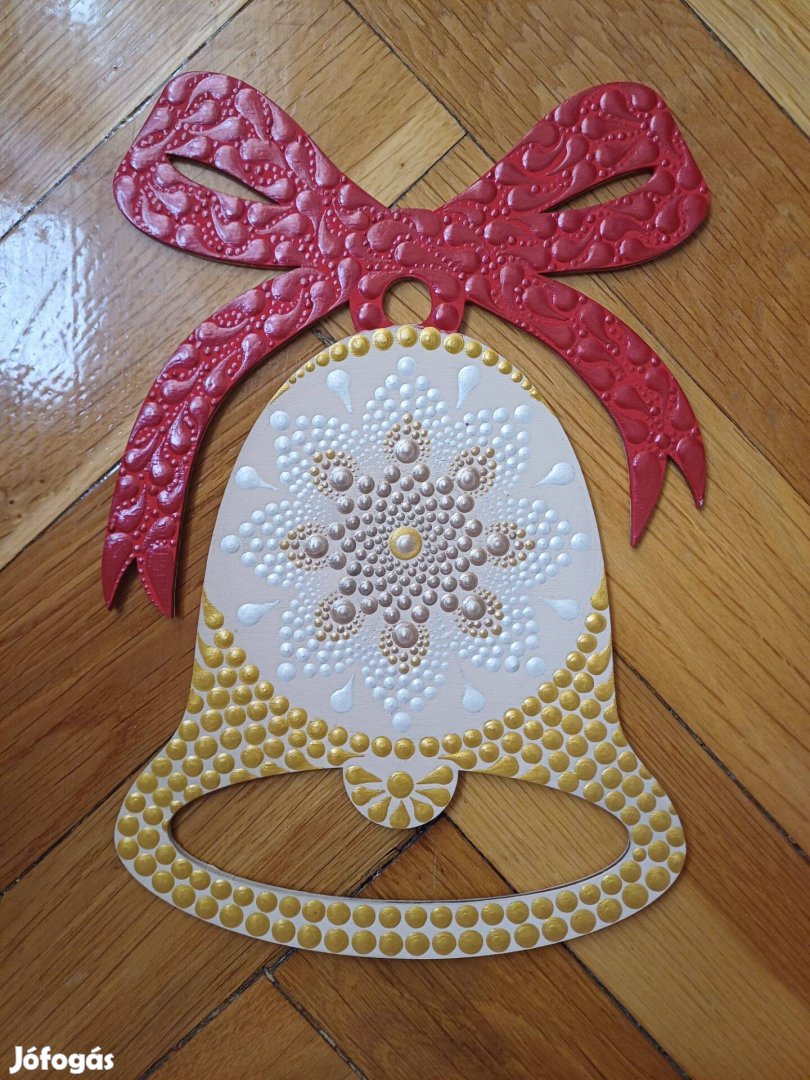 Új! Masnis harang mandala díszítéssel, kézzel festett, 24x16cm