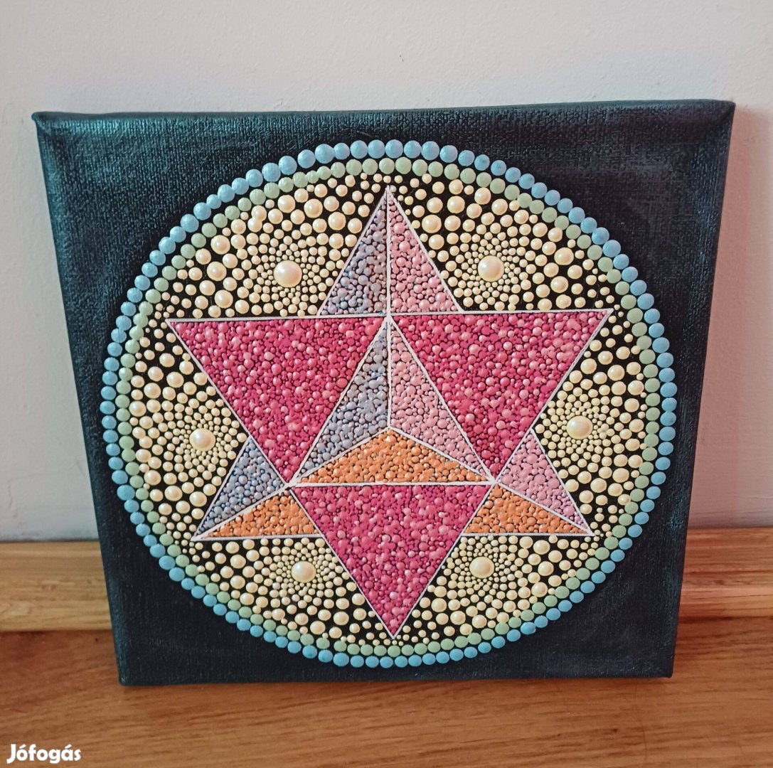 Új! Merkaba mandala kép kézzel festett 20x20cm