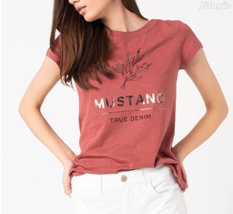 Új, Mustang, Alexia logómintás póló, Koptatott piros M
