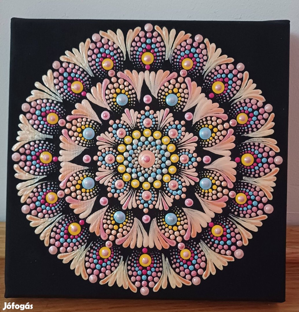 Új! Peach fuzz mandala kép kézzel festett 20x20cm