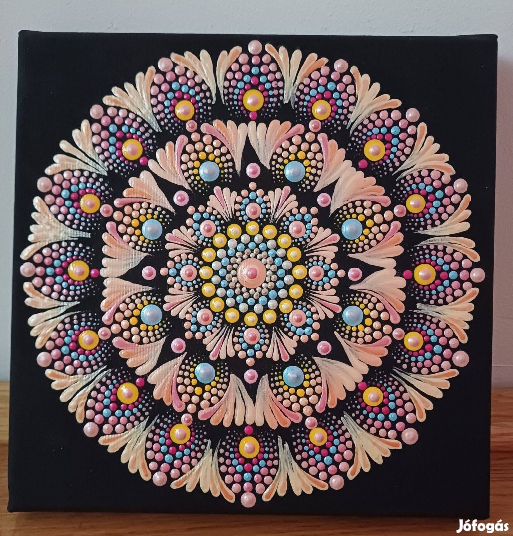 Új! Peach fuzz mandala kép kézzel festett 20x20cm