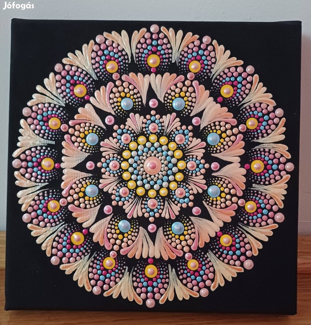 Új! Peach fuzz mandala kép kézzel festett 20x20cm