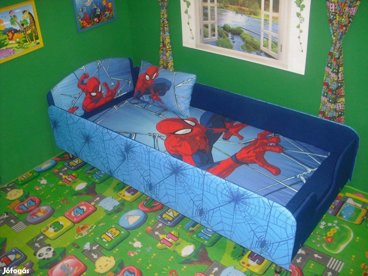 Új! Pókember,leesésgátlós fémlábas gyerekágy!