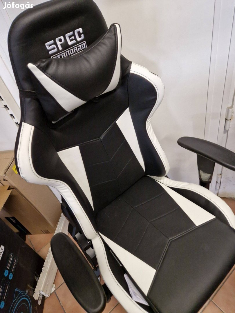 Új, Spec Standard fekete fehér gamer, iroda szék