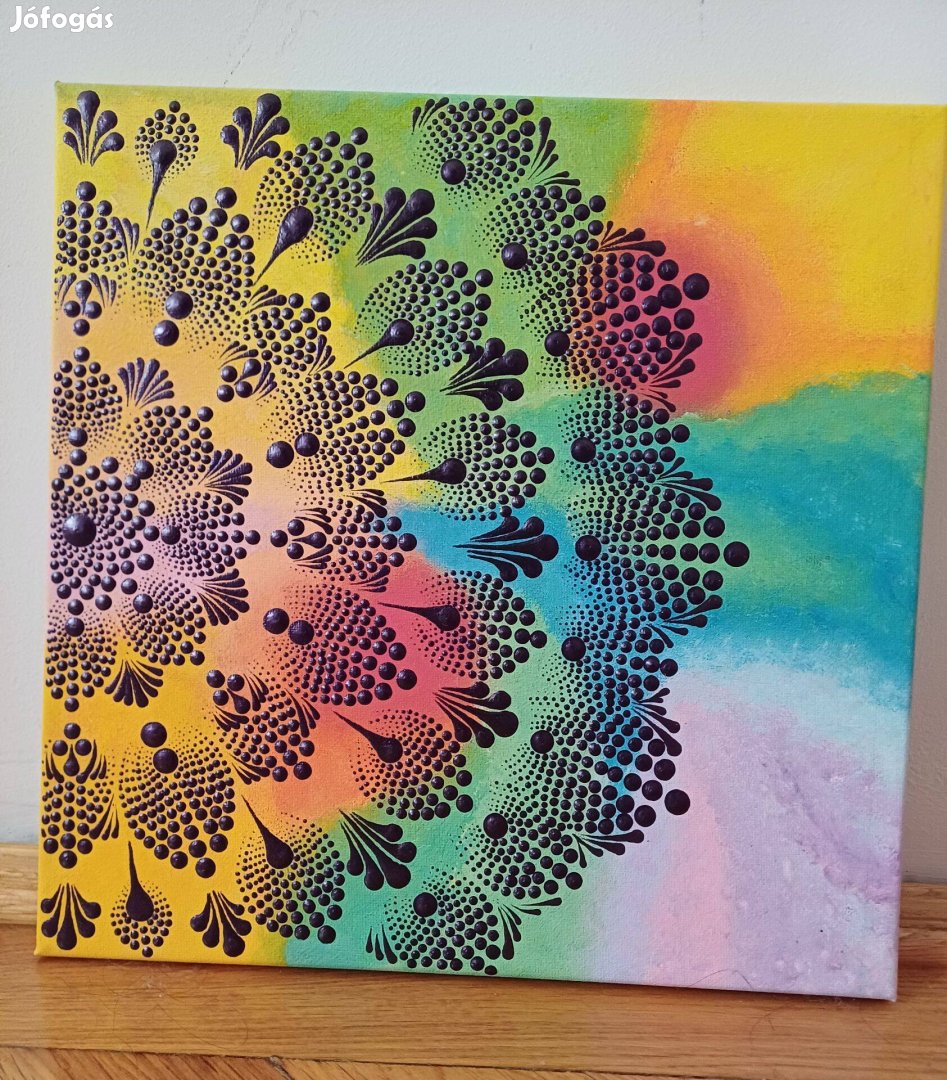 Új! Színes hátterű mandala kép kézzel festett 30x30cm