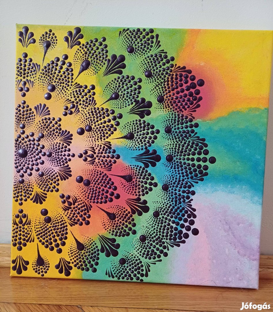 Új! Színes hátterű mandala kép kézzel festett 30x30cm