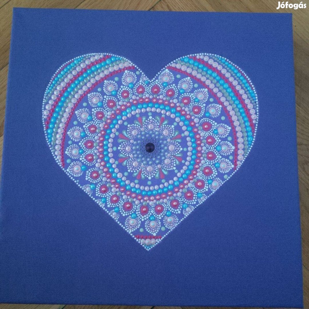 Új! Szív mandala kép 30x30cm, kézzel festett