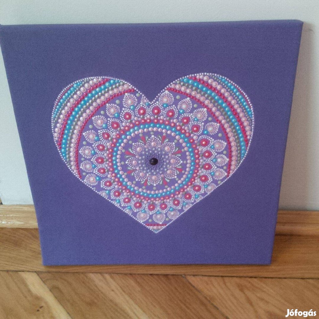 Új! Szív mandala kép 30x30cm, kézzel festett