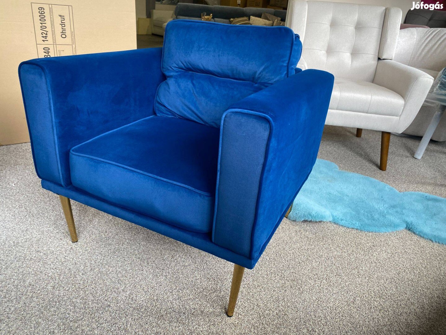 Új! Szögletes, modern bársony fotel kobaltkék és szürke is
