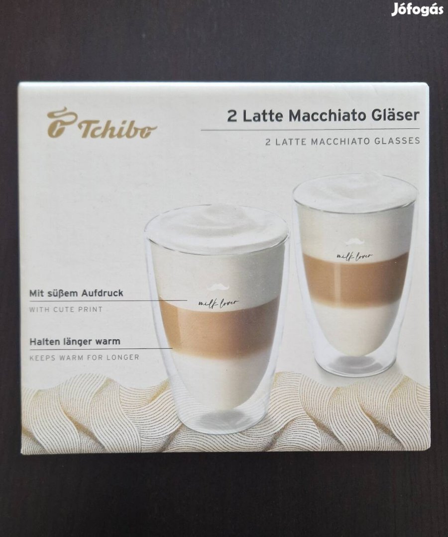 Új! Tchibo Latte Macchiato pohár nyomott mintával 2 db