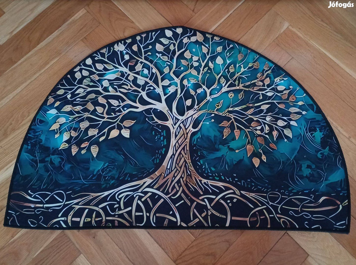 Új! Türkiz, arany Életfa lábtörlő 50x80cm, csúszásgátlós az alja