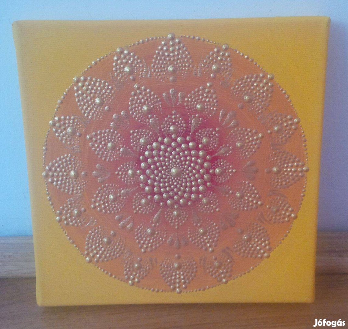 Új! Tűzarany mandala kép kézzel festett 20x20cm