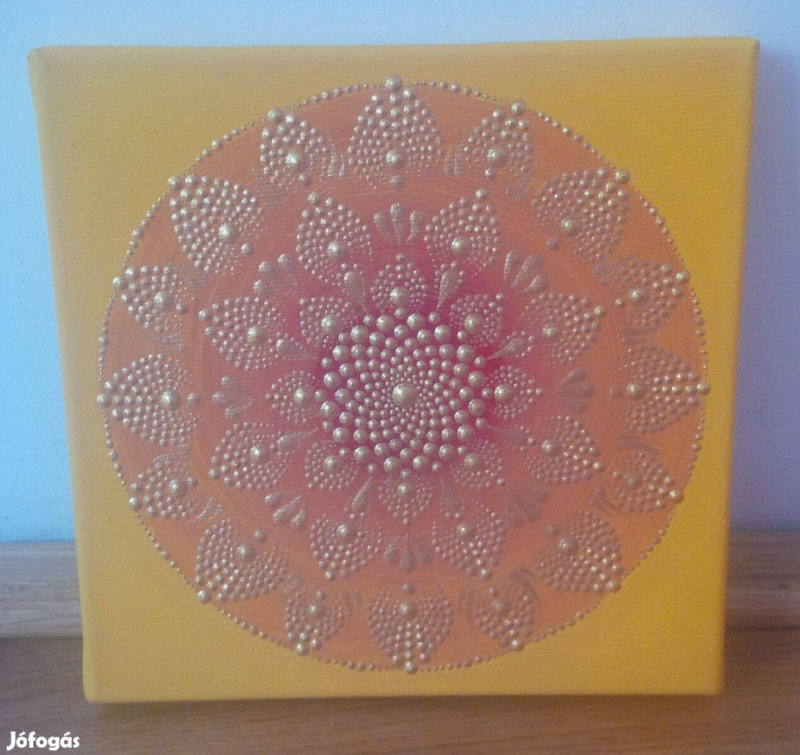 Új! Tűzarany mandala kép kézzel festett 20x20cm