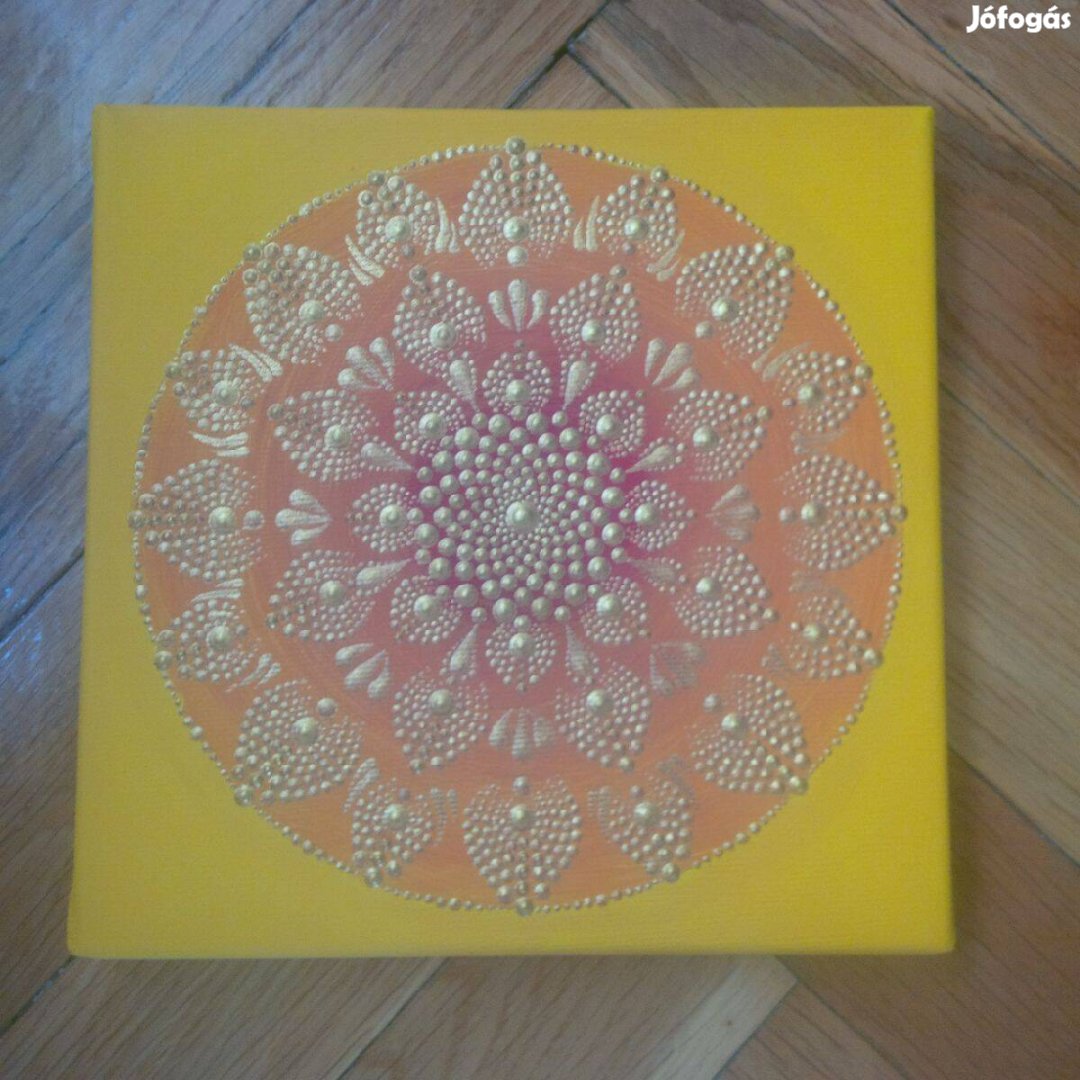 Új! Tűzarany mandala kép kézzel festett 20x20cm