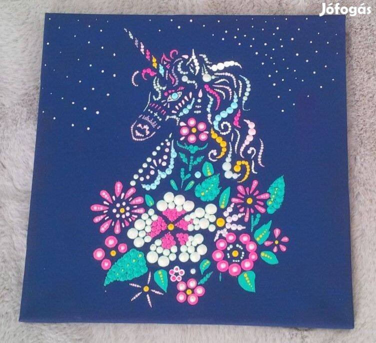 Új! Unikornis mandala kép, kézzel festett, 30x30cm