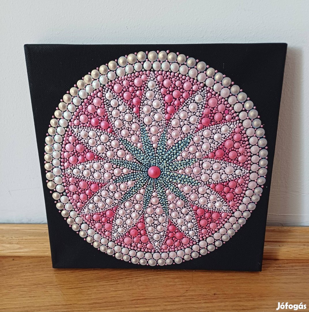 Új! Virág mandala kép, kézzel festett 20x20cm