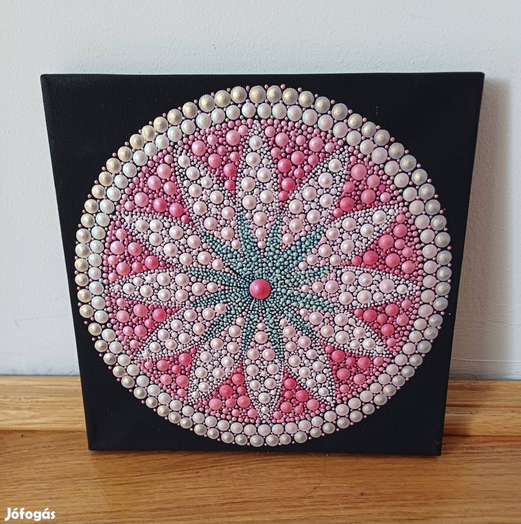 Új! Virág mandala kép, kézzel festett 20x20cm