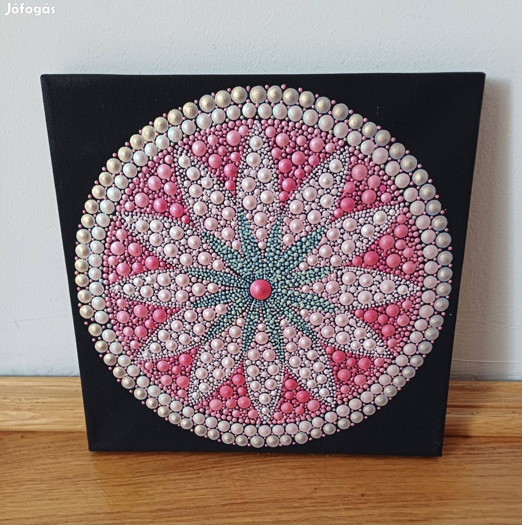 Új! Virág mandala kép, kézzel festett 20x20cm