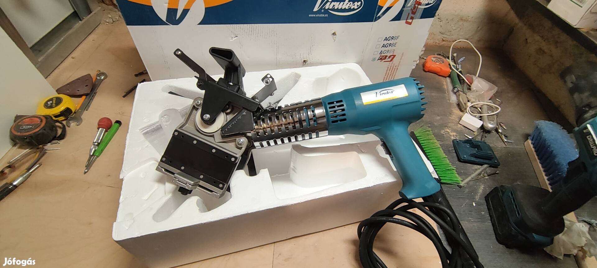 Új, Virutex élfóliázó gép, élzárógép dobozában, papírjaival