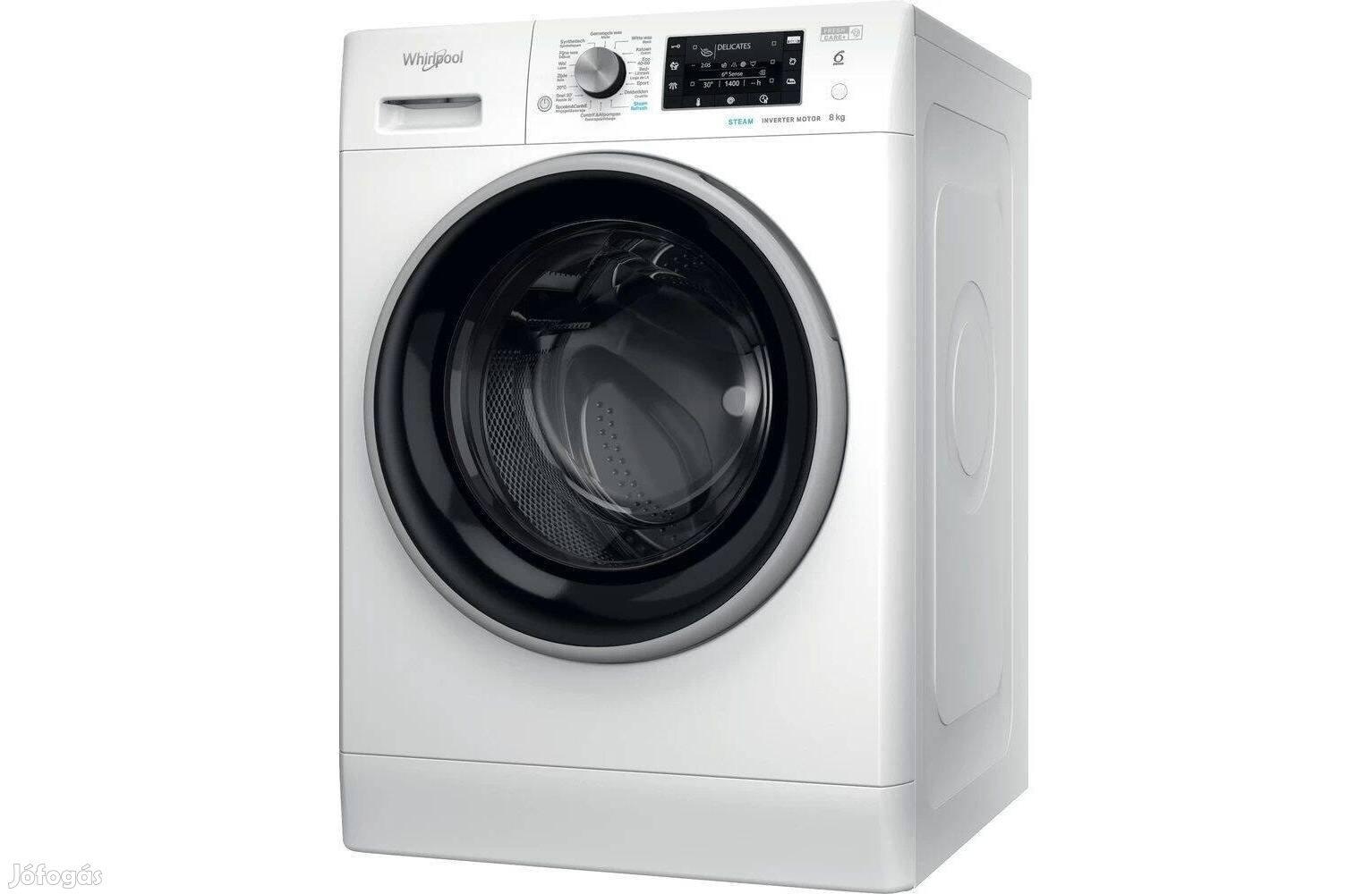 Új, Whirlpool elöltöltős mosógép, gőzprogrammal, 8 kg, 1400f/p