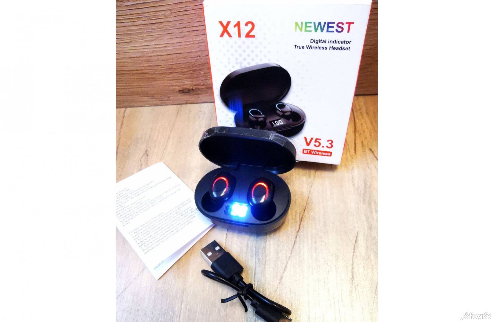Új, X12 Bluetooth V5.3 TWS HIFI sztereó vezeték nélküli fülhallgató