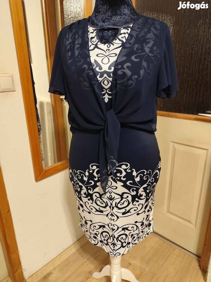 Új, XL és XXL méretű női ruha+ bolero, fehér- sötétkék