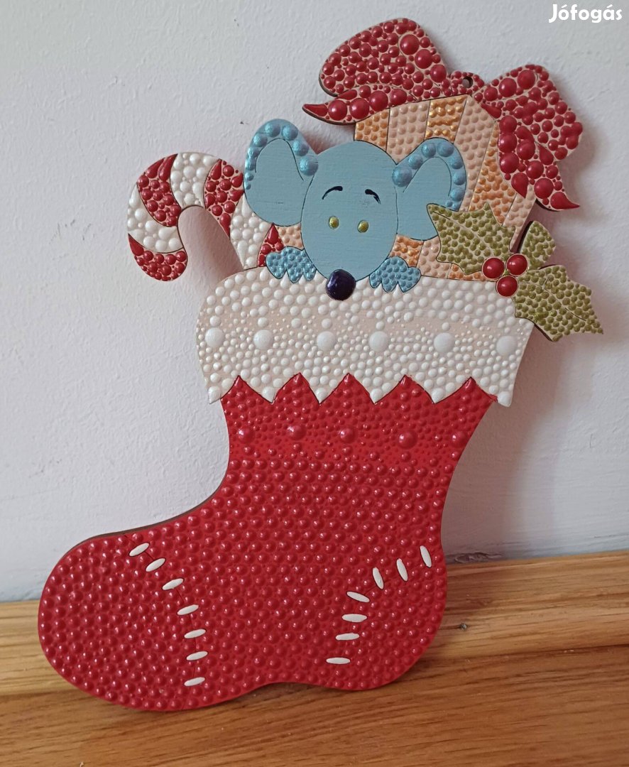 Új! Zokni ajándékokkal kézzel festett 23x15cm