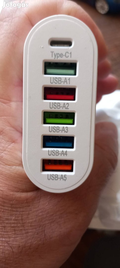 Új - 5 USB +1 Type-C portos töltőfej 