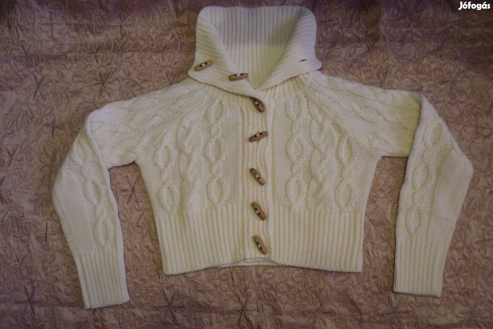 Új - Kötött női kardigán - vastag, fehér derékig érő 3840 M