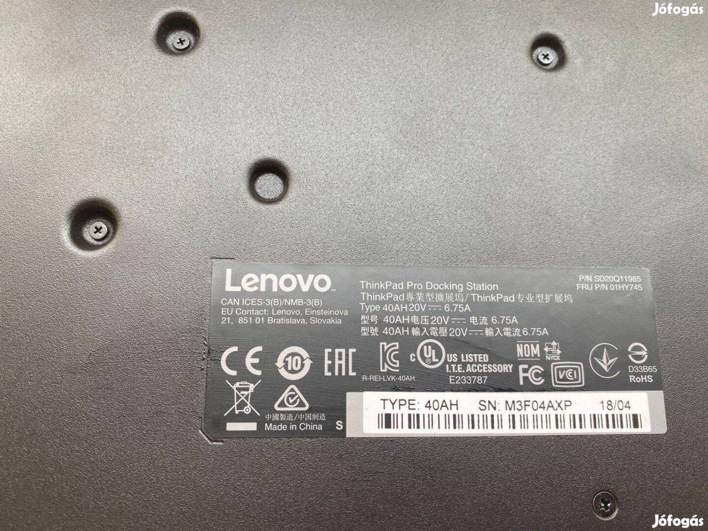 Új - Lenovo Pro dokkoló 40AH20V dokkoló 40AH Thinkpad Pro dokkoló 01HY