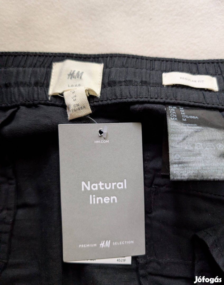 Új! - H&M Fekete (Unisex!) Len Nadrág! - Normál szabás - Méret: M