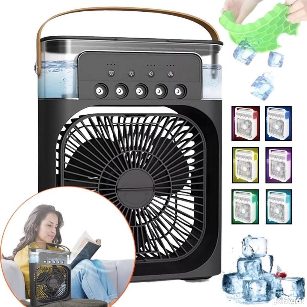 Új! - Hidegpárásító ventilátorral - 600ml - 3 fokozat - 7 színű LED
