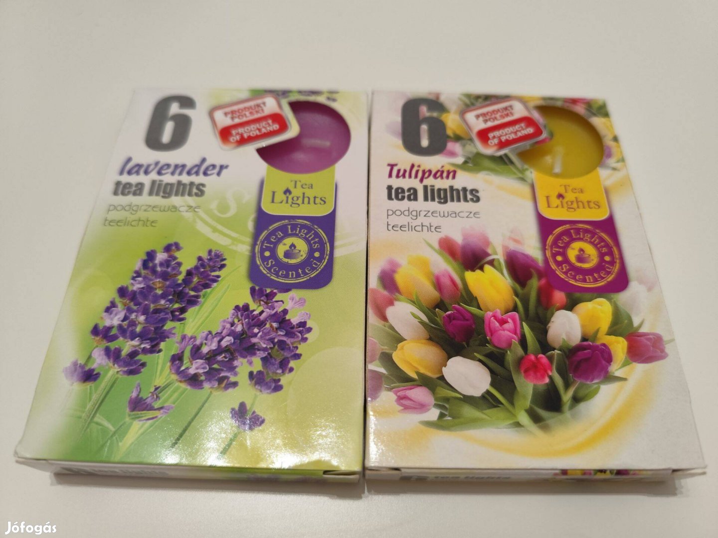 Új, bontatlan illatos teamécses csomagok - levendula és