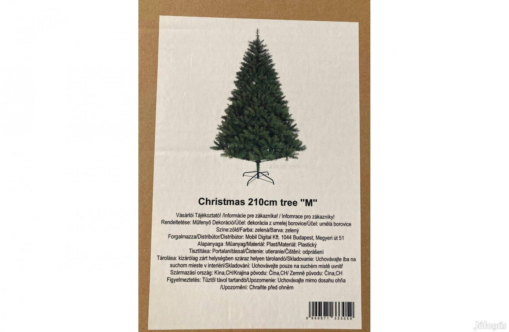 Új, bontatlan műfenyő karácsonyfa talppal 210 cm