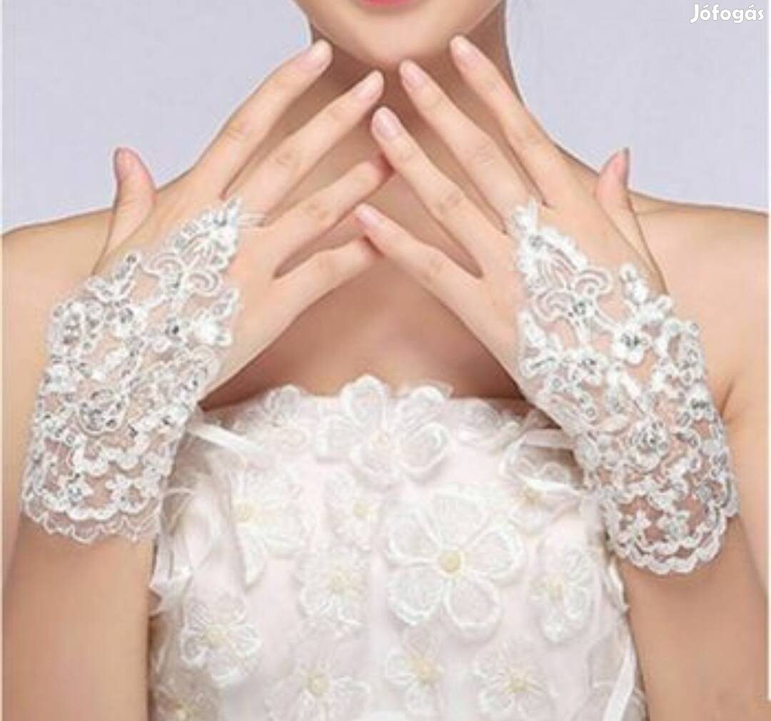 Új, csillogós törtfehér vagy fehér menyasszonyi kesztyű