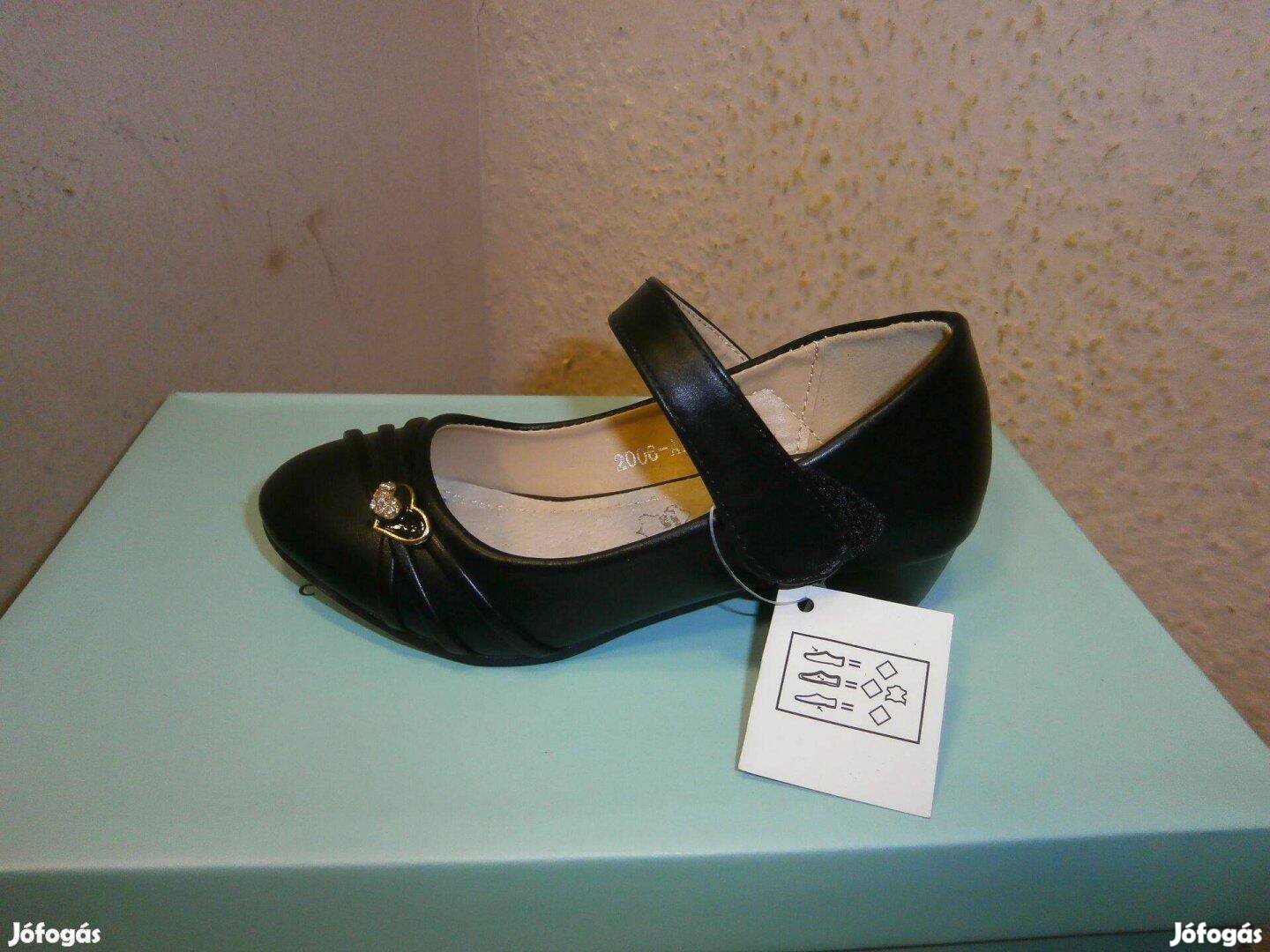 Új, elegáns, fekete, tépőzáras lányka cipő, méretek: 24,25,26,27