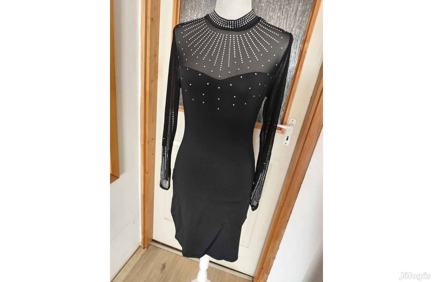 Új, feket csillogós party ruha, M méret
