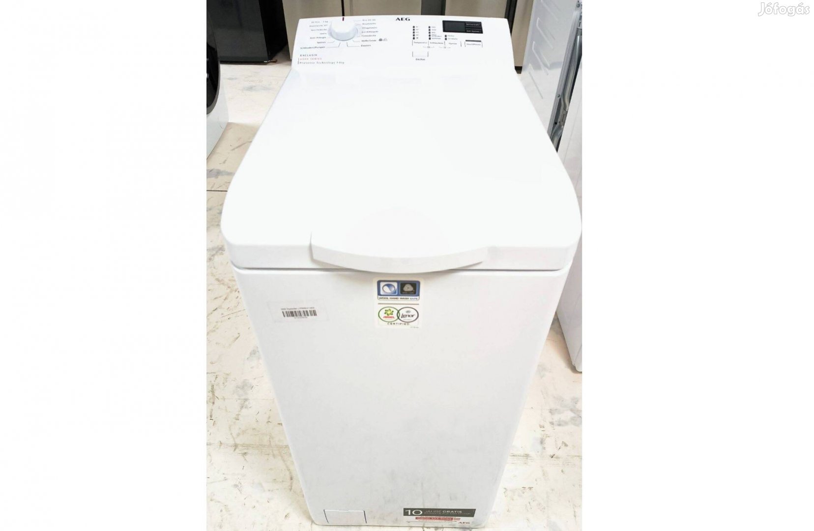 Új, felültöltős mosógép, "B" energ., 6kg, 1200f/p, AEG