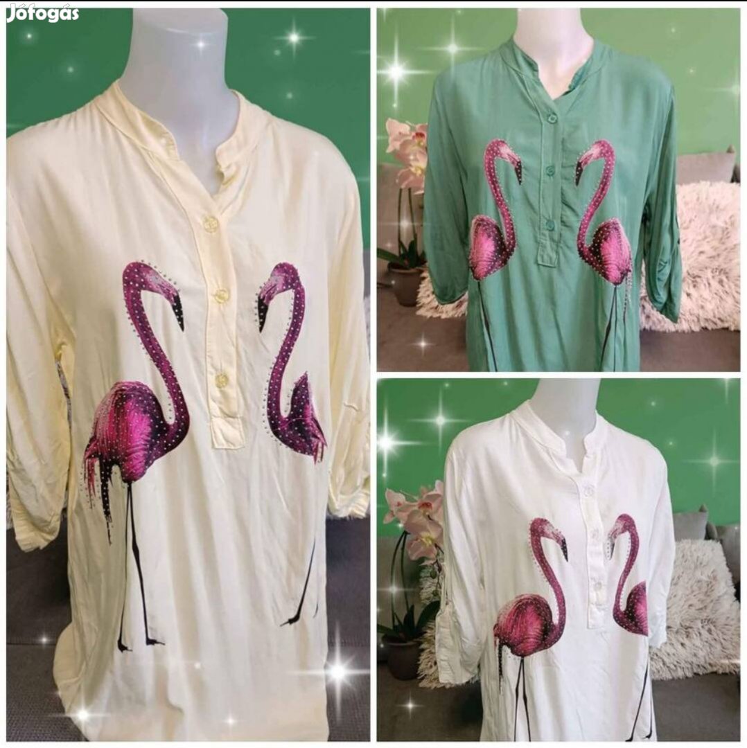 Új, flamingós női olasz ing, blúz, felső