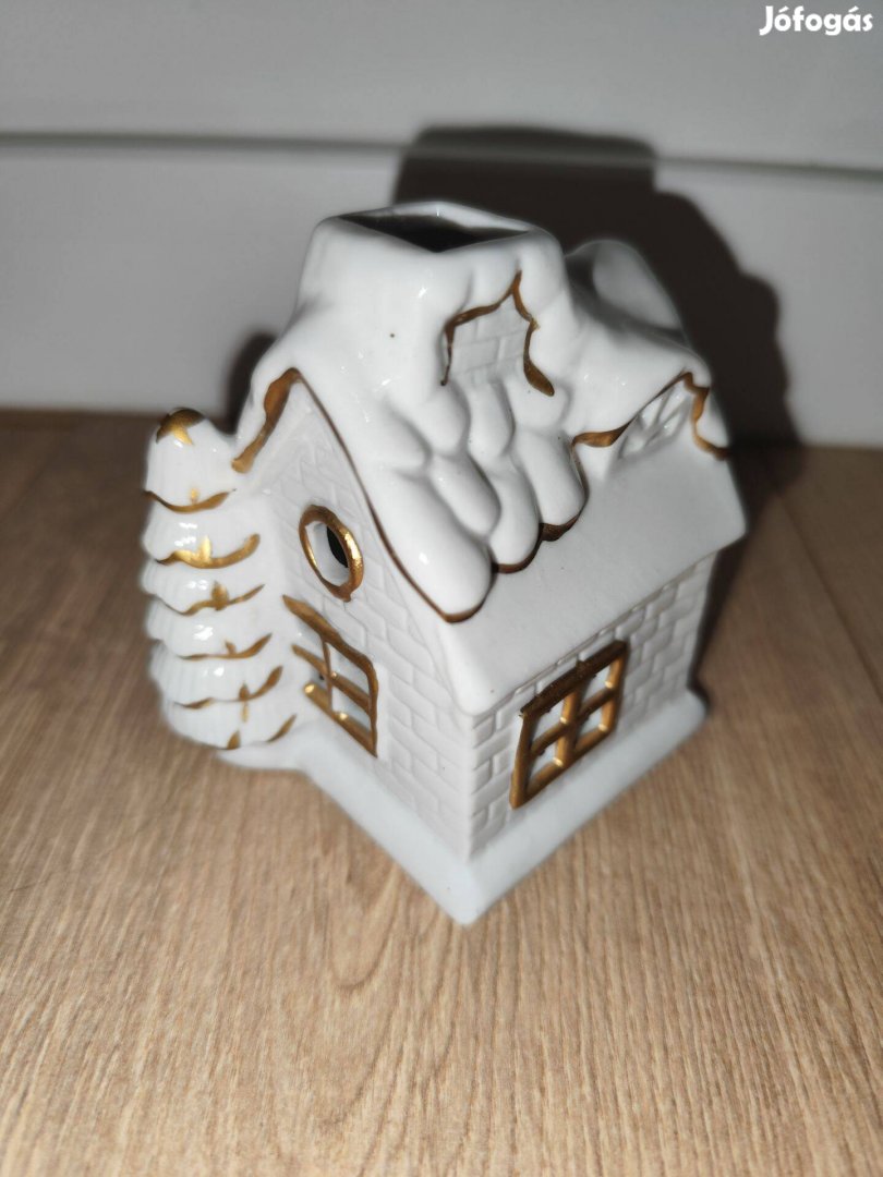 Új, hibátlan porcelán mécses tartó házikó, kis ház