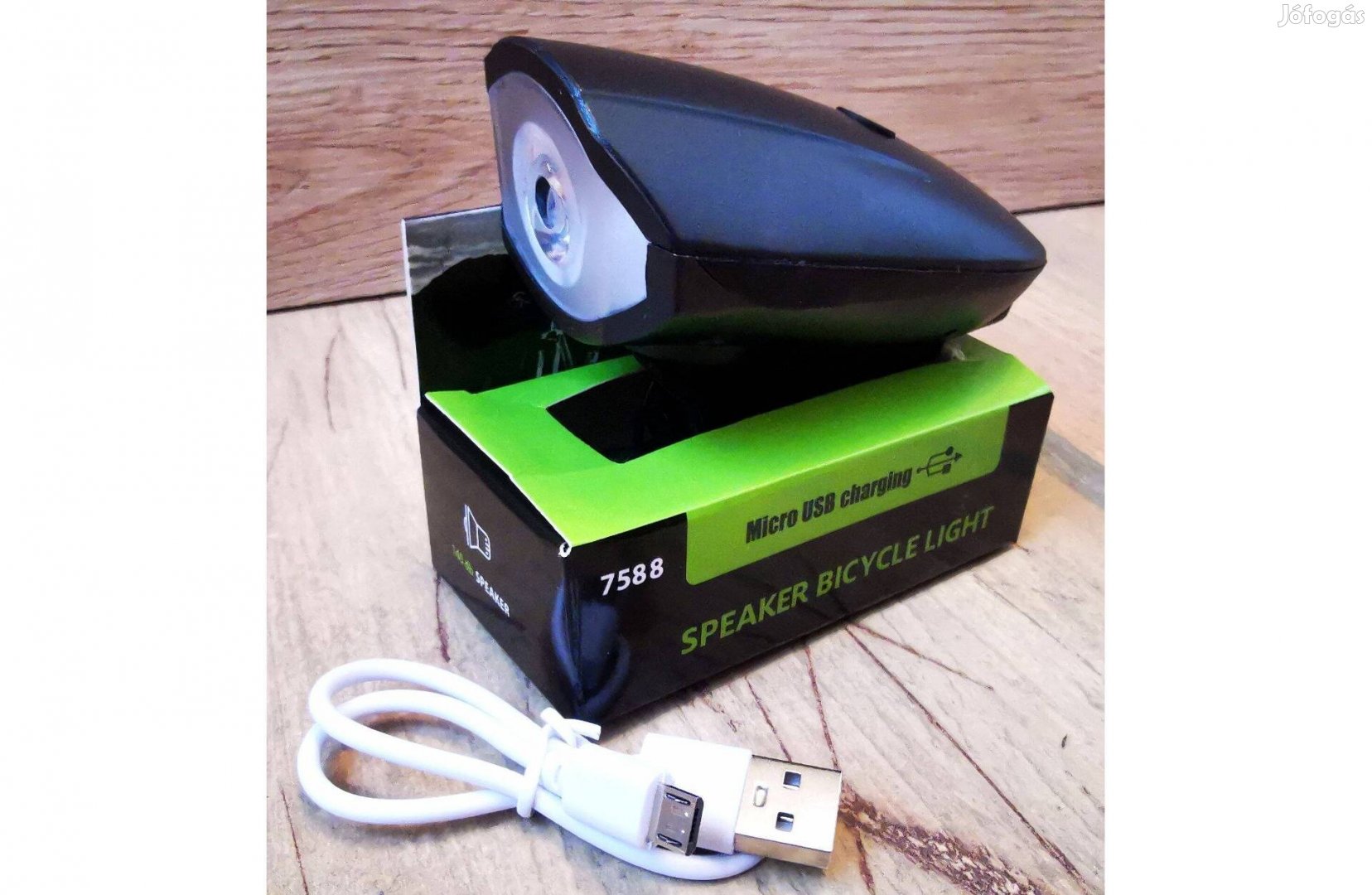 Új, kerékpár fényszóró kürttel, USB újratölthető, 5 hang,140dB -50%!