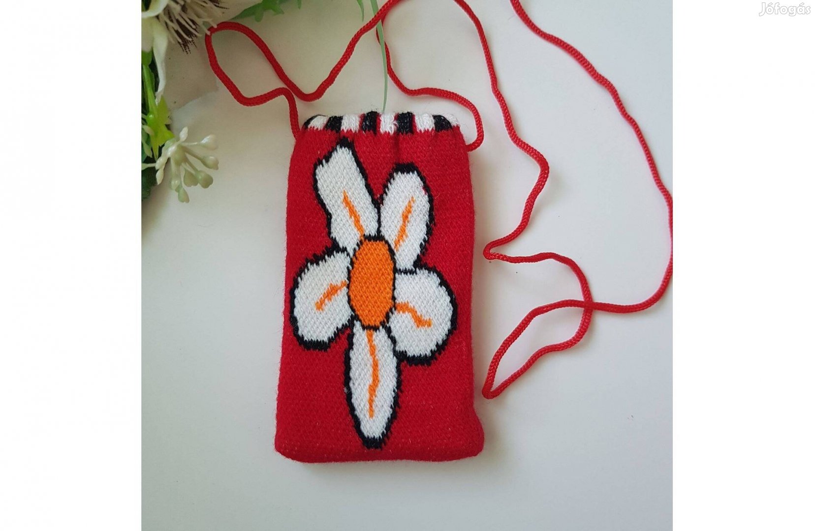 Új, virág mintás, piros színű, retro textil telefontok