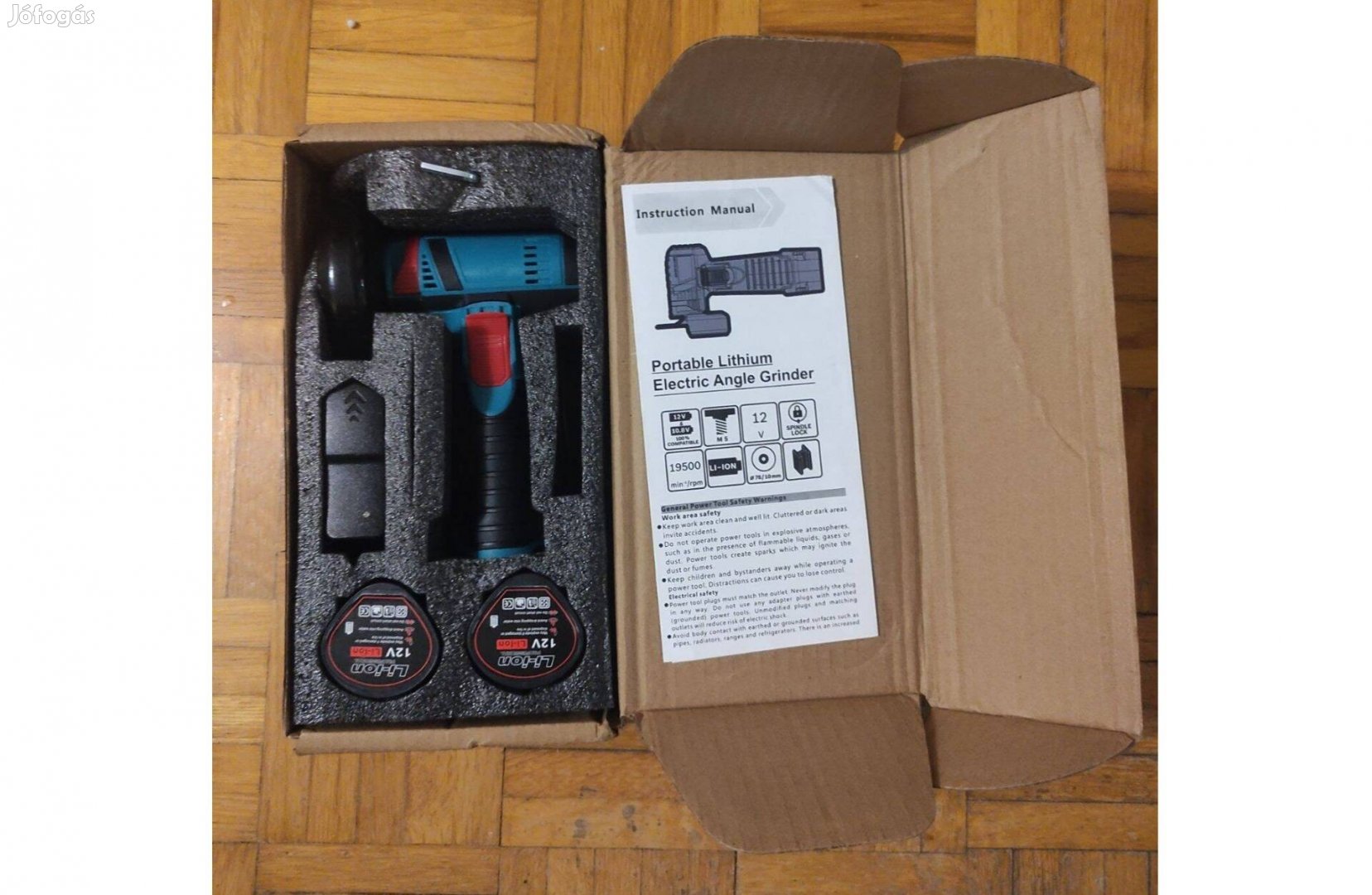 Új akkus Mini sarokcsiszoló 2x 12V akkuval, hordozható, 2x 76mm tárcsa