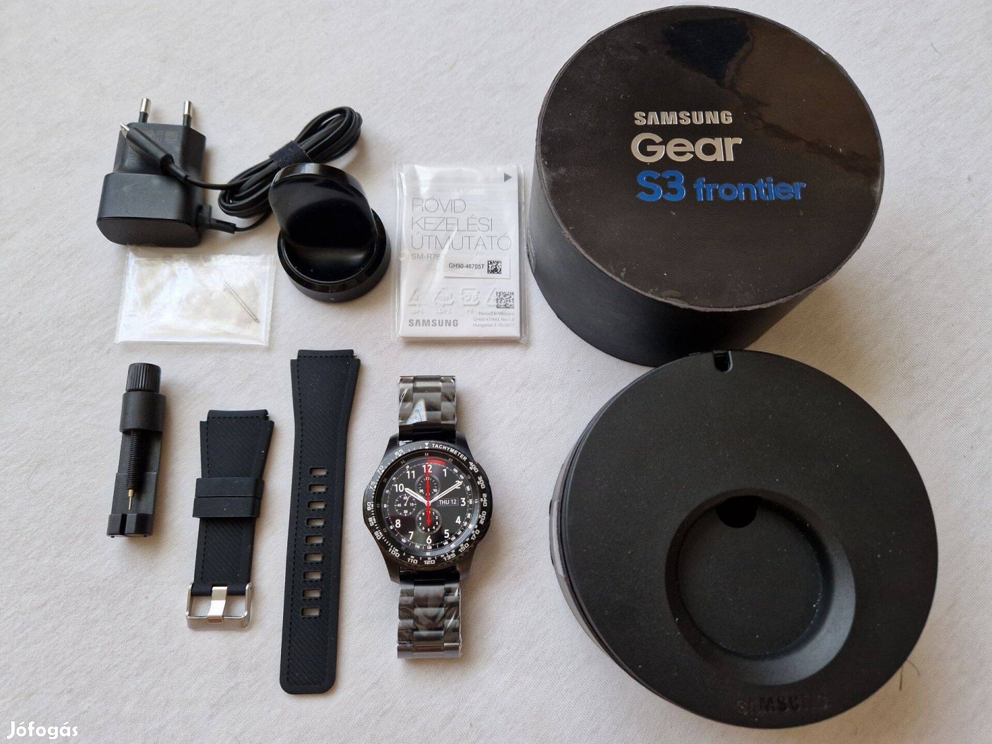 Új akkuval! Samsung Gear S3 Frontier okosóra +fém szíj +üvegfólia +kie