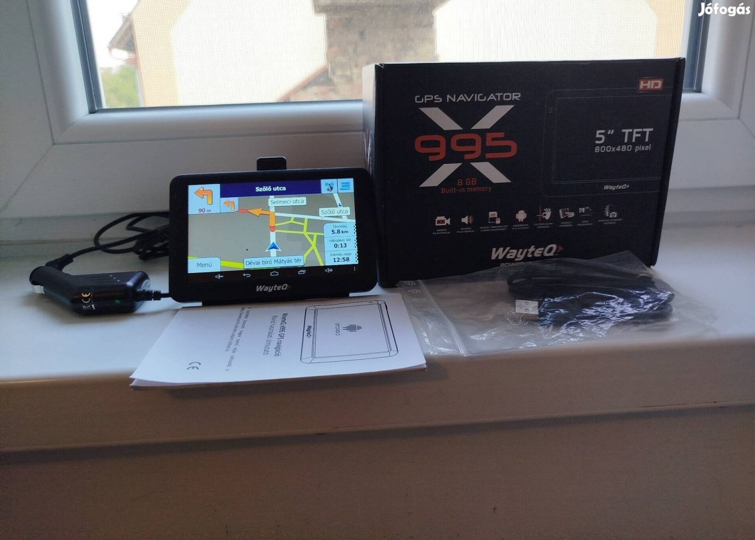 Új állapotú 5" Wayteq x995 GPS , navigáció 2025. máj. Magyaro. térkép