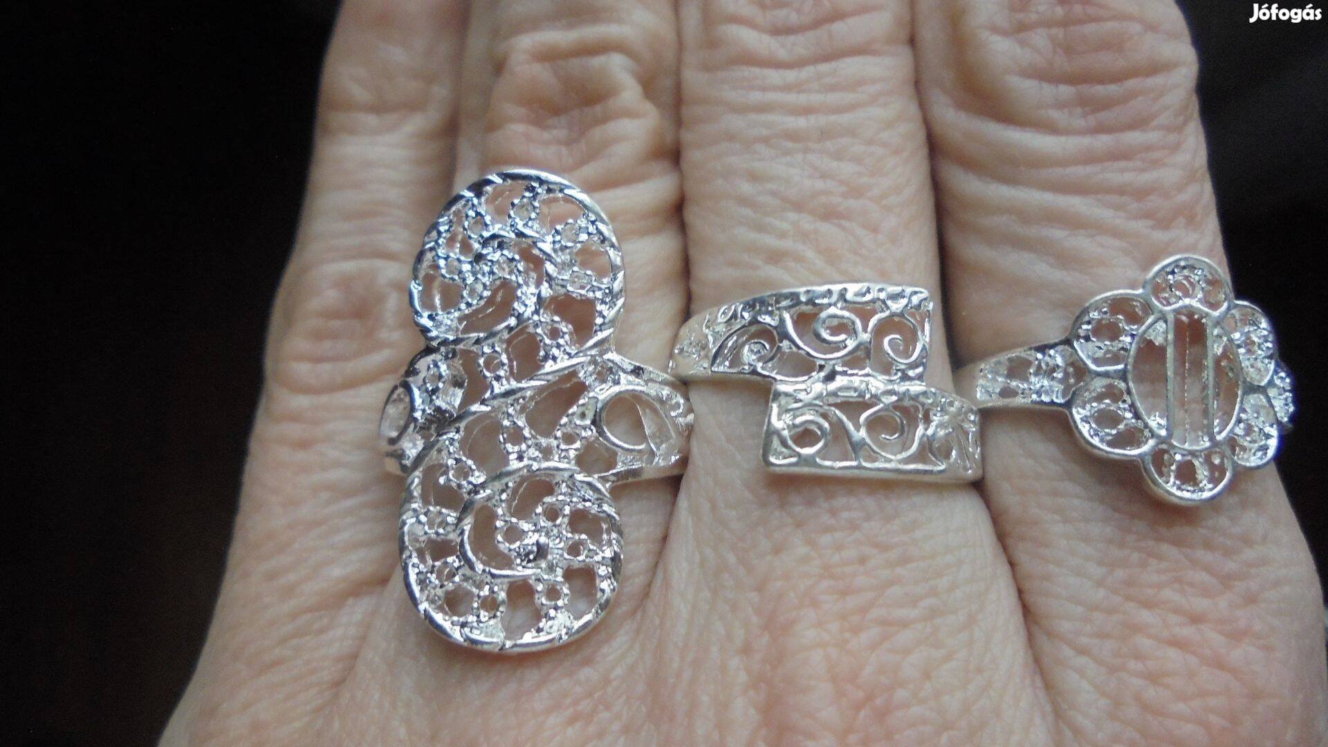 Új bizsu ezüst színű áttört mintás női gyűrű - 3 féle