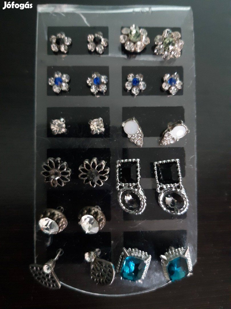 Új bizsu női fülbevaló kék fekete fehér vagy zöld köves